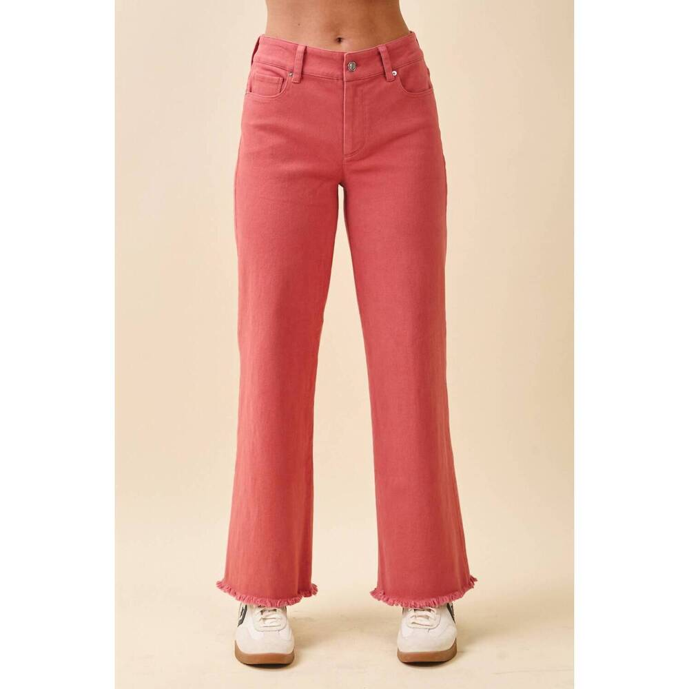 NEW AEMI + CO wide leg raw hem denim pants in rose